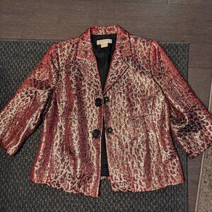Michael Kors Red/Silver, Metallic Cheetah Print Blazer - Size 12